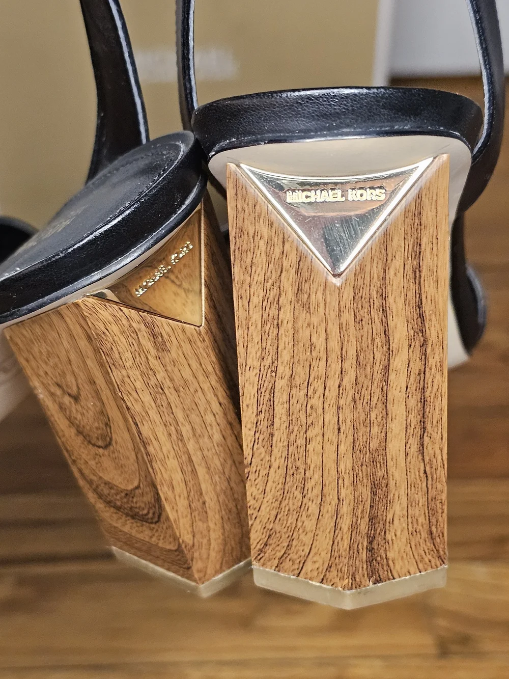 Michael Kors Black Leather Block Heel Sandals